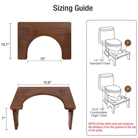 Sizing guide for Wooden Toilet Stool For Kids And Adults, Anti Slip Bamboo Potty Training Step Stool, 7 Inch Rise, 350 Lb Capacity
