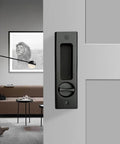 Privacy Pocket Door Lock Hardware For 6.3 Inch Pocket Doors Invisible Sliding Door Lock With Keys Recessed Handle Latch installed view.