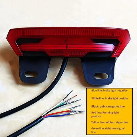 3 In 1 Ebike Tail Light For 36V 48V 60V Bikes Waterproof Rear Light With Brake Turn Signal And Running Light Ultra Bright Night Ride Safety For Electric Bikes Scooters And More, showing wiring diagram and mount details.