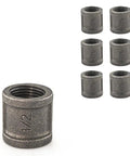 Half Inch Coupling Set For Black Iron Pipe Fittings, Industrial Threaded, Raw Unfinished Metal For DIY Shelving, 6 Pack display