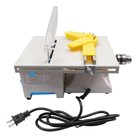 Do It All Mini Saw For Woodworking And Rock Cutting 750W Electric Grinder Polisher With attached power cord and yellow clamp