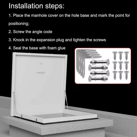Heavy Duty Roof Access Hatch With Hasp Lock Weatherproof Aluminum Skylight Cover For Attic Or Warehouse Ceilings Outdoor Maintenance Access Door 60x60 CM Waterproof Rustproof Easy Lock And Secure Design installed with screws and anchors