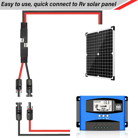 Beefed-Up Heavy Duty 20 Feet 10AWG Solar Panel To SAE Adapter Cable For RV And Caravan showing connection layout and components