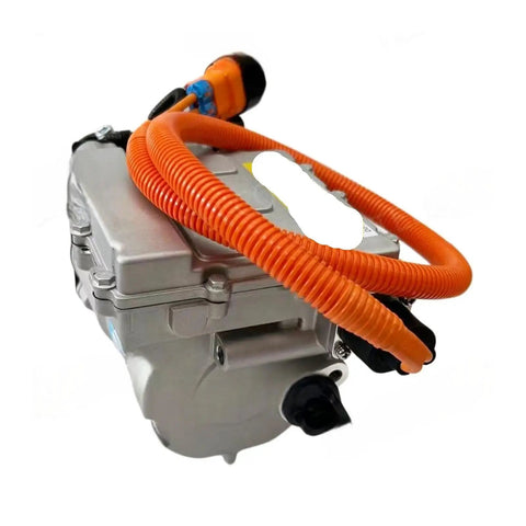 Keep Your Electric Ride Chill With This Upgraded EV AC Compressor And 320V Cooling Pump tuned for Dongfeng Aeolus E70 and BYD BC28B, showing compressor and orange cooling hose.