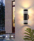 Dusk To Dawn Outdoor Wall Lights 2 Pack Up Down Cylinder Black Porch Sconces with Auto Photocell in rain