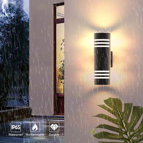 Dusk To Dawn Outdoor Wall Lights 2 Pack Up Down Cylinder Black Porch Sconces with Auto Photocell in rain