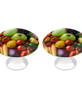 Sharp Fruit And Vegetable Round Cabinet Knobs For Drawers. Set of two knobs featuring colorful fruit design on stainless steel, 1.1 inches.