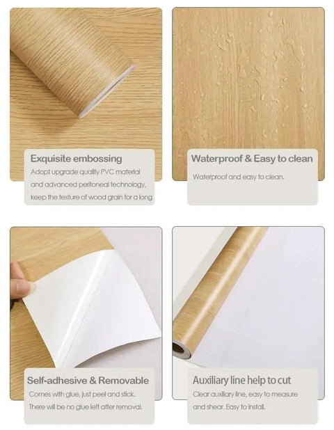 Dope Wood Grain Peel And Stick Wallpaper For Cabinets And Drawers Self Adhesive Removable Oak Light Natural Finish close-up features