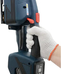Slick Rechargeable Handheld Strapping Tool For Automatic Heat Sealing Pp Pet Banding Machine No Clip Packing Sealer held in hand.