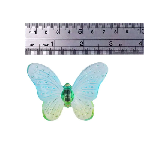 Butterfly Glass Cabinet Knob in Blue Green with ruler for size reference, part of Butterfly Glass Cabinet Knobs Set Of 5 In Blue Green Single Hole Drawer Pulls For Furniture Decorative Hardware Easy Install Premium Glass And Alloy Craft For Kitchen Cabinet Doors