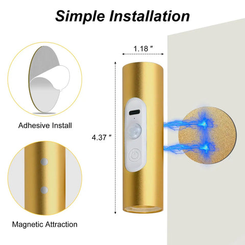Rechargeable Battery Operated Wall Sconce Set of 2 With Remote Control, Magnetic Stick On Lights showing size and installation