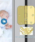 Heavy Duty 3.5 Inch Brass Door Hinges With Brushed Golden Finish And Set Of Three Solid Interior Exterior Hardware Pieces Delivering Buttery Smooth Swing Plus Knockout Style For Any Real Deal Home Upgrade Job Today on a door with a sleeping baby.