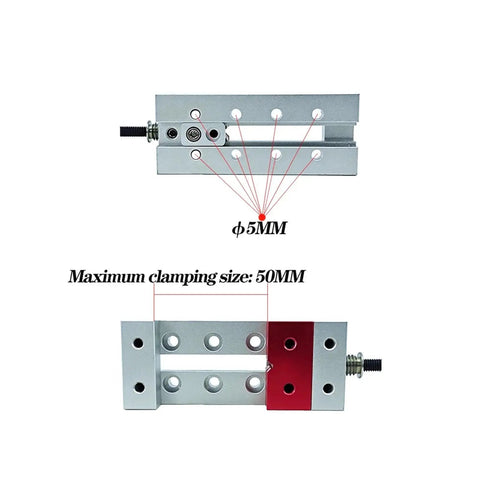 Pro Grade Compact Aluminum Flat Nose CNC Vise For Desktop Woodworking And DIY Carving, 50mm clamp range, dual view