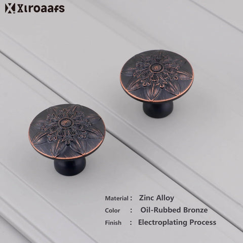 Oil Rubbed Bronze Cabinet Knobs Set 10 Pack One Point Four Inch Round Floral Design For Kitchen Cabinets And Drawers