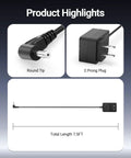 Built Tough As Nails Yet Rock Solid 12V 2A Laptop Power Adapter Wall Charger detailing round tip and 2 prong plug.