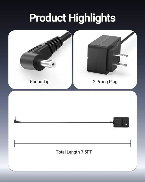 Built Tough As Nails Yet Rock Solid 12V 2A Laptop Power Adapter Wall Charger detailing round tip and 2 prong plug.