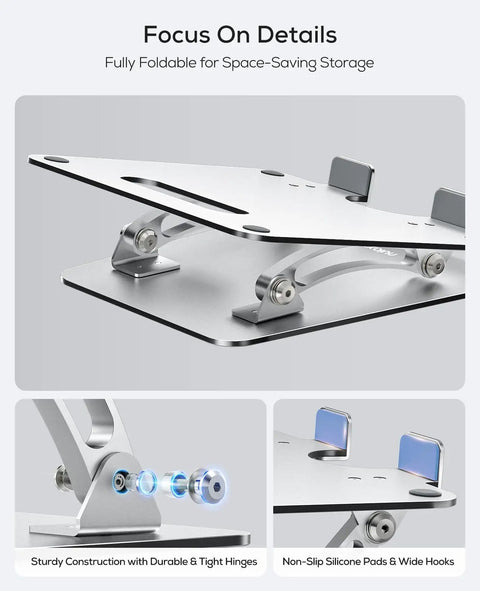 Ergonomic Adjustable Laptop Stand For Desk With Dual Foldable Riser And Heat Vent System, heavy duty portable notebook holder