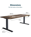 Dimensions of Premium Electric Height Adjustable Standing Desk 72 X 30 Inches with reclaimed wood desktop and steel base.