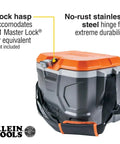Heavy Duty Work Cooler And Lunch Box That Keeps Cold Up To 30 Hours, 17 Quart Capacity For 18 Cans, Holds 300 Pounds And Doubles As A Sturdy Seat, Rugged Tradesman Pro Tough Box With Full Size Lid, featuring lock hasp and no-rust hinge.