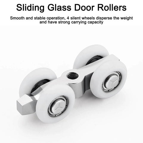 Quiet Sliding Door Track Kit With Silent Rollers For Glass Closet Barn Pocket Doors Ceiling Mounted Aluminum Rail Pro Grade Build Adjustable Length From Three Point Three To Twenty One Point Seven Feet showing stainless steel silent rollers on a white background.