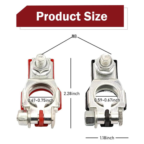 Straight Swap Two Piece Car Battery Terminal Connector Kit For Sedans Vans And Trucks Top Post Clamps showing dimensions and sizes.