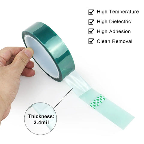 Hand holding High Temp Masking Tape For Powder Coating And Painting, Heat Resistant 3 Rolls, Each 1 Inch By 108 Feet, 2.4mil thick
