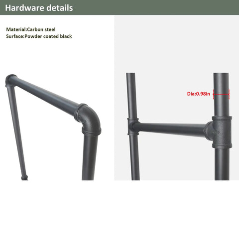 Industrial 37 Inch Ceiling Mount Shelf Kit in Black With 2 Pairs U Shape Plumbing Pipe Brackets, detail of black steel construction