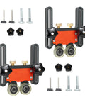 2Pcs Table Saw Feather Board With Dual Bearing Rollers And Adjustable Safety Push Block showing aluminum frame and components.