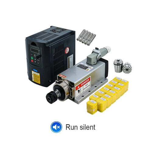 Beefed Up 2.2KW 110V Spindle Motor Kit With VFD Inverter And 13 ER20 Collets For CNC Router Engraving Milling Machine 0 To 24000 RPM Low Runout Under 0.005mm 50 Or 60 Hz displayed on white background