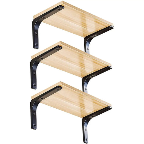 Set Of Four Heavy Duty White L Brackets Super Beefy Corner Braces For Wood Furniture And Shelves 12 Inch Rustproof installed on wooden shelves.