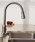 Single-Handle Pull-Down Kitchen Faucet With Sprayer In Satin Nickel Two-Function Head One-Hole Mount Easy Temperature Control