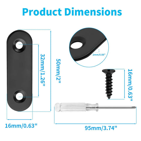 20 Sets Black Stainless Steel Flat Plate Straight Brackets For Wood 2 Inch 50x16x2 Mm Corner Mending Braces Dimensions