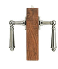 Shiny Chrome Door Lever Set For Interior Doors Brass Tone Finish Non Locking Dummy Passage Hardware on wooden block