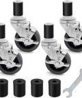Four Inch Prep Table Casters Set Of Four Heavy Duty Expanding Stem Wheel Casters With Brakes for Commercial Kitchen Prep Tables and wrench