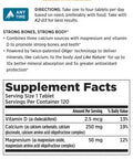 Vitality Calcium Complete Supplement 120 Tablets label showing ingredients and nutritional information
