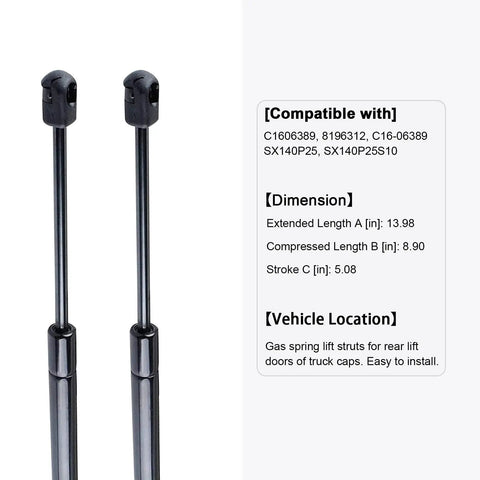 14 Inch Truck Camper Shell Gas Spring Lift Supports Shocks For Topper Rear Window, 24 Lb Force, 5.08 Inch Stroke, 2 Pack