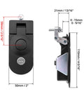 Built Tough Adjustable Compression Latch Keyed Alike Four Pack Flush Mount Cabinet Lock With Sturdy Alloy Finish Quick Hookup For Toolboxes And Enclosure Cases side view with dimensions 59mm x 50mm x 110mm