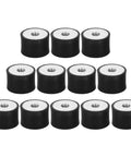 12 Pcs Heavy Duty Rubber Shock Absorber Mounts With Double Threaded Cylindrical Design For Engine And Equipment Vibration Isolation And Shock Absorption In Industrial Manufacturing. 12 black rubber mounts shown