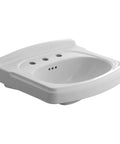 Pedestal Sink Top With 8-Inch Center Faucet Holes, Old-School Turn-Of-Century Detailing, White Finish, Classic Bathroom Vanity Surface