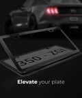 Dope Black Chrome Finish License Plate Frame Set, Stainless Steel Construction With Screw Caps, Easy Install Kit Included