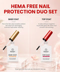 Dusky Rose Gel Nail Polish Set With Pink And Red Shades, HEMA Free Base Coat And Top Coat displayed on a pink background