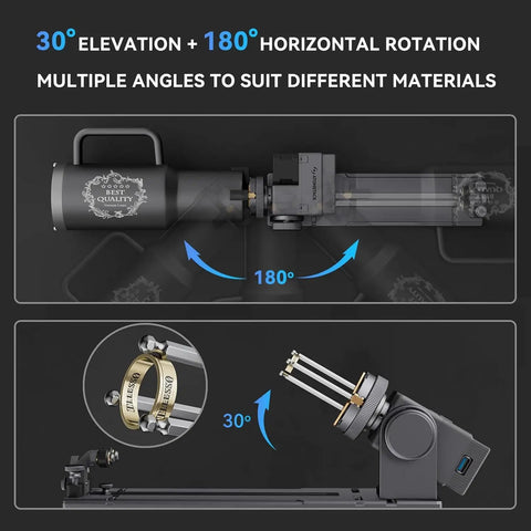 180° rotation of R8 rotary chuck on 20W Laser Engraver A20 Pro V2 with Auto Air Assist for precise engraving