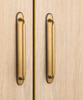 Antique Brass Zinc Alloy Cabinet Handle With Backplate 7.56 Inch Center To Center 192mm 2 Pack mounted on wooden cabinet doors