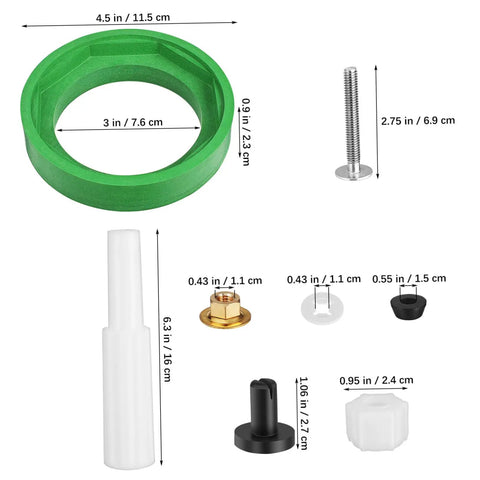 Super Quick Fix For Leaky Toilets: Heavy Duty Tank Gasket And Bolt Kit With Flexible Seal, Easy Install Repair Parts For Standard Bowl Coupling That Truly Seals The Deal Like A Boss. Green rubber tank gasket, bolts, nuts, and washers set