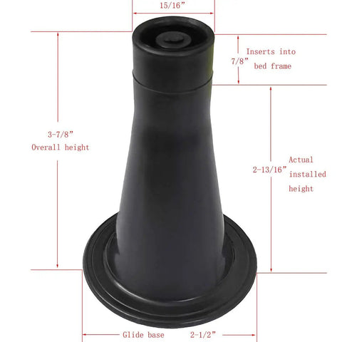 Bed Frame Glide Feet Set Of 4 For Replacing Casters Keeps Your Bed Stationary And Floor Safe Great For Hardwood Tile Laminate And Carpet Easy Fit For Most Bed Frames No More Wheel Drama with measurements.