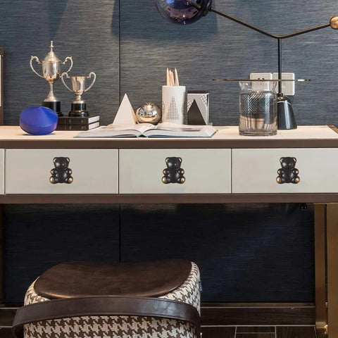 Dresser with Lovely Teddy Bear Ceramic Cabinet Knobs in a modern room setting
