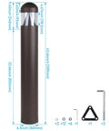 43 Inch Led Bollard Light Featuring Slick Beam Focus And Straight Up Adjustable Warm To Cool Temperature Settings For Top Notch Outdoor Yard Pathway Illumination And Heavy Duty Landscape Garden Accent Lighting, showing dimensions and accessories.