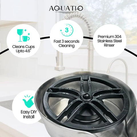 No Fuss Two In One Sink Glass Rinser Stainless Steel Cup Washer With 360 Reach Pull Out Spray Head, 304 stainless steel basin.