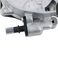 Side view of brake vacuum pump assembly with aluminum housing and mounting tab.