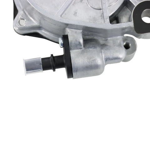 Side view of brake vacuum pump assembly with aluminum housing and mounting tab.